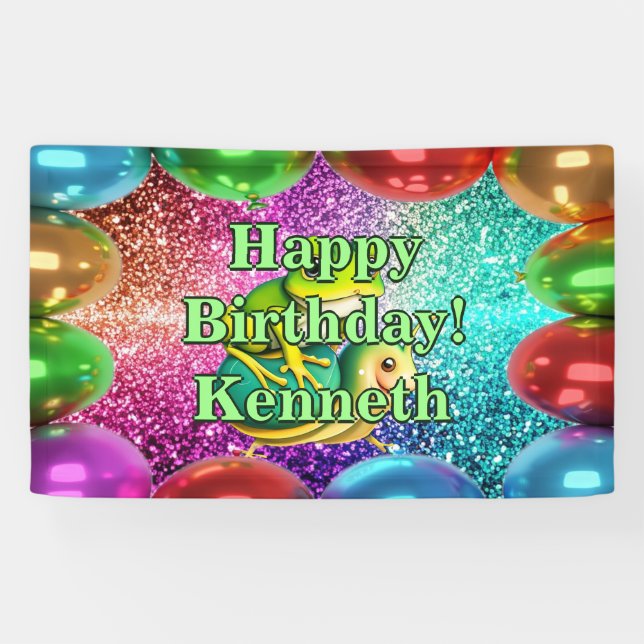 Frog Turtle Personalized character birthday banner (Horizontal)
