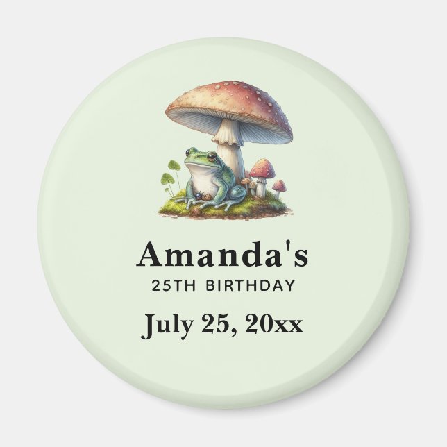 Frog Under a Mushroom Cute Birthday Party Date Magnet (Front)