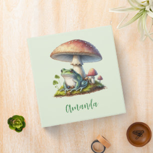 Frog Under a Mushroom Cute Nature 3 Ring Binder