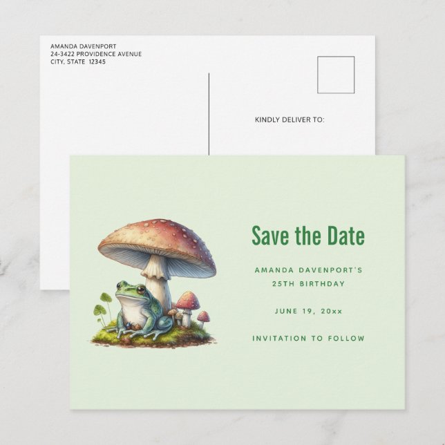 Frog Under a Mushroom Cute Nature Announcement Postcard (Front/Back)