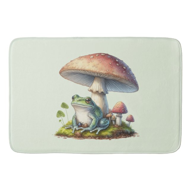 Frog Under a Mushroom Cute Nature Bath Mat (Front)