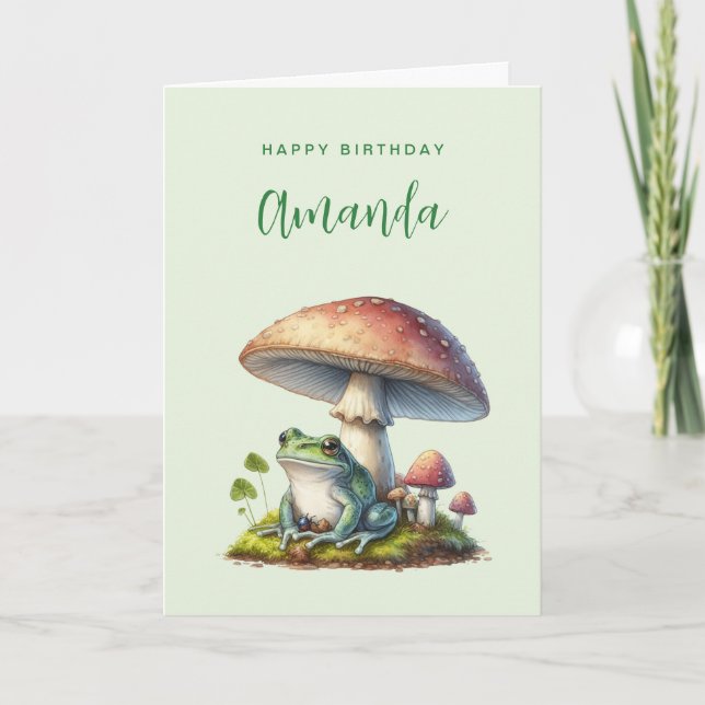 Frog Under a Mushroom Cute Nature Birthday Card (Front)