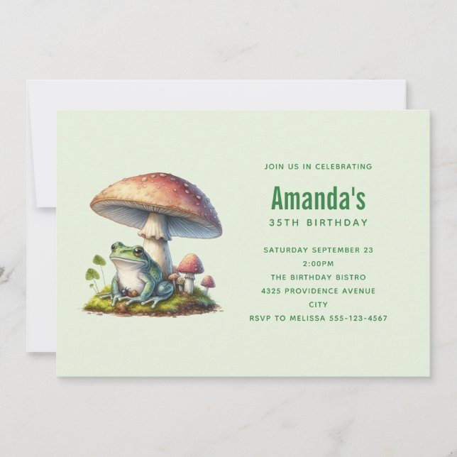 Frog Under a Mushroom Cute Nature Birthday Invitation (Front)