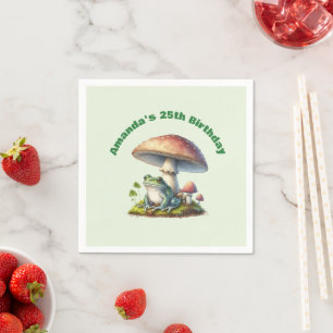 Frog Under a Mushroom Cute Nature Birthday Napkins