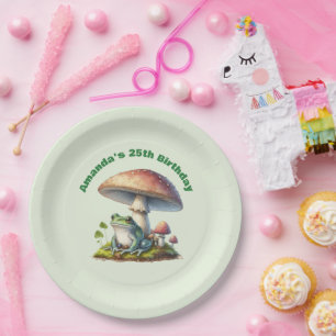 Frog Under a Mushroom Cute Nature Birthday Paper Plates
