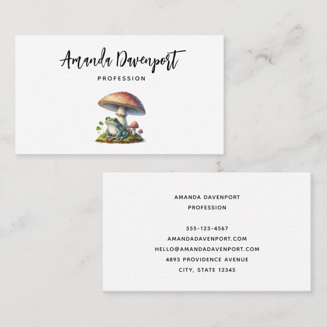 Frog Under a Mushroom Cute Nature Business Card (Front/Back)