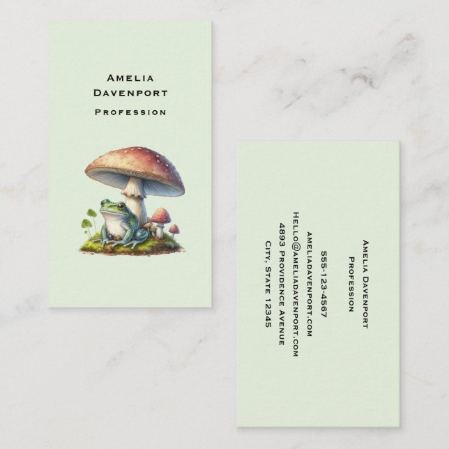 Frog Under a Mushroom Cute Nature Business Card (Front/Back)