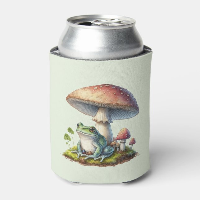 Frog Under a Mushroom Cute Nature Can Cooler (Can Front)