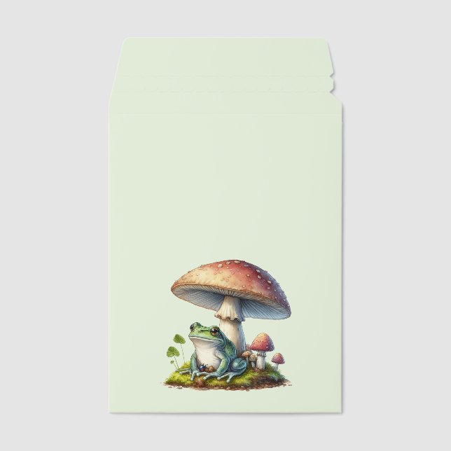 Frog Under a Mushroom Cute Nature Envelope Mailers (Front)