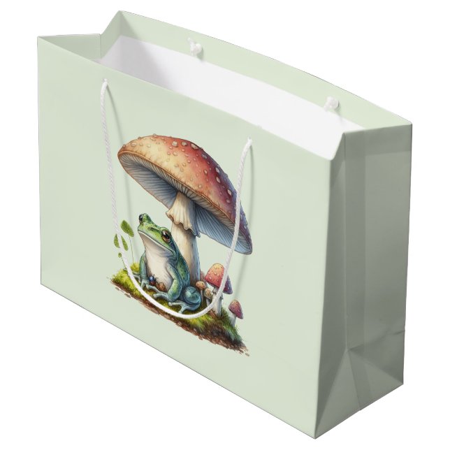 Frog Under a Mushroom Cute Nature Large Gift Bag (Back Angled)