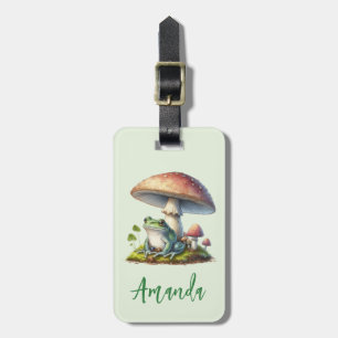 Frog Under a Mushroom Cute Nature Luggage Tag