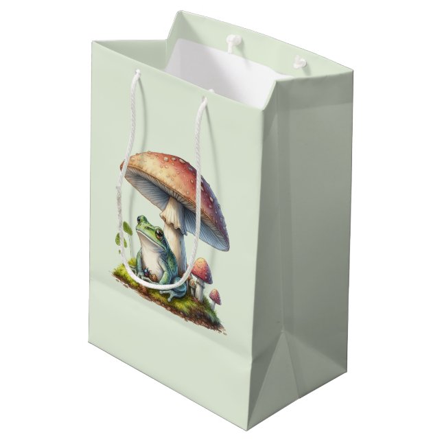 Frog Under a Mushroom Cute Nature Medium Gift Bag (Back Angled)