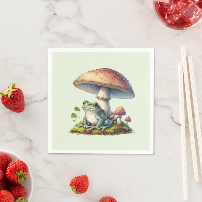 Frog Under a Mushroom Cute Nature Napkins (Insitu)