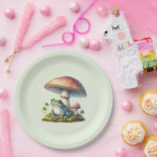 Frog Under a Mushroom Cute Nature Paper Plates