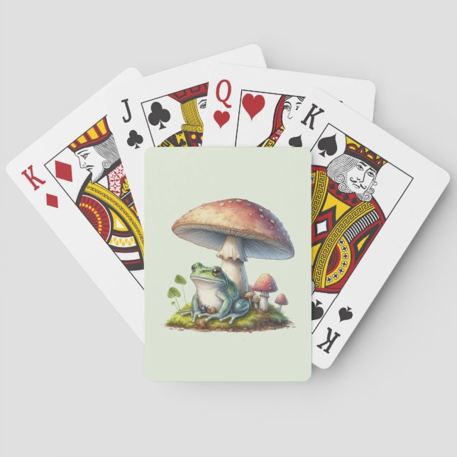 Frog Under a Mushroom Cute Nature Poker Cards (Back)