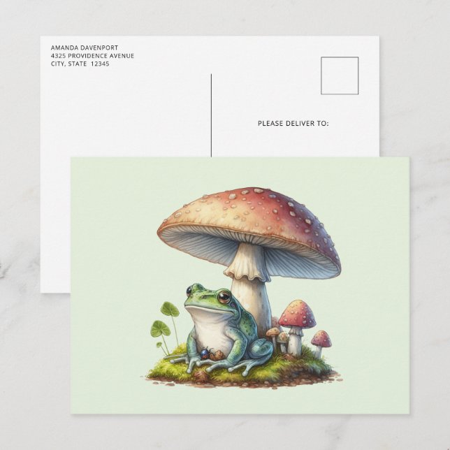 Frog Under a Mushroom Cute Nature Postcard (Front/Back)