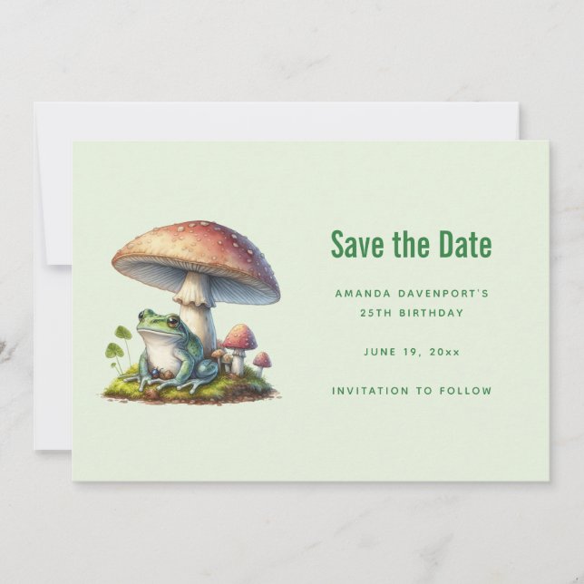 Frog Under a Mushroom Cute Nature Save The Date (Front)