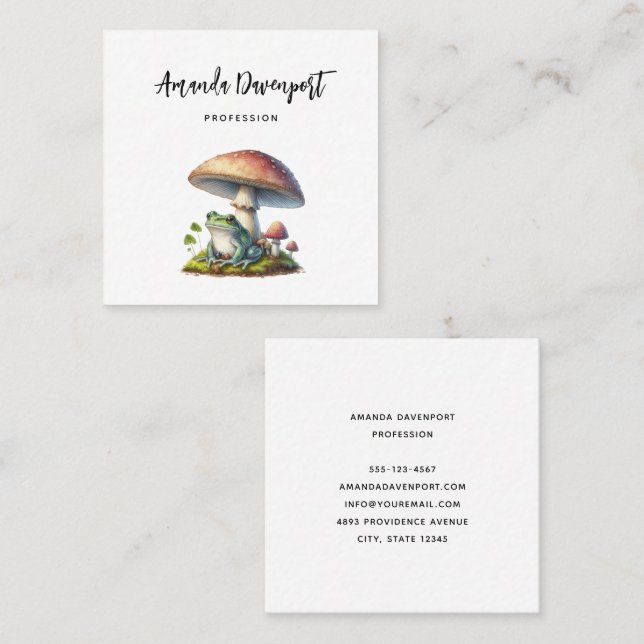  Frog Under a Mushroom Cute Nature Square Business Card (Front/Back)