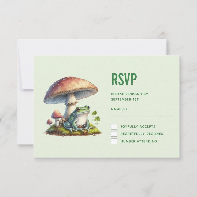 Frog Under a Mushroom Cute Nature Wedding RSVP Card (Front)