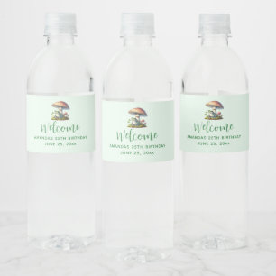 Frog Under a Mushroom Cute Nature Welcome Water Bottle Label