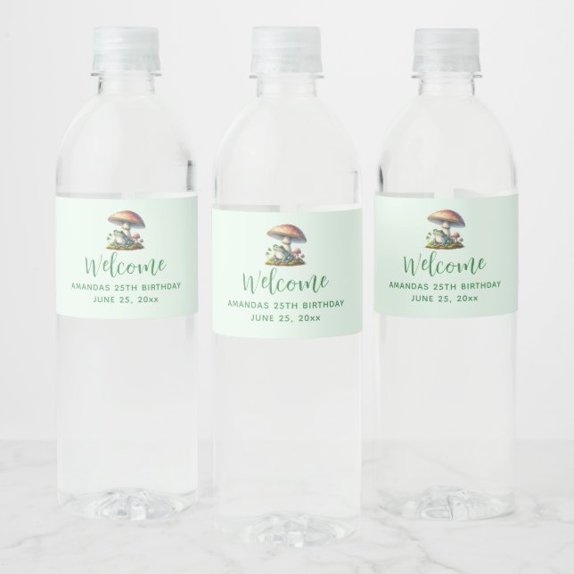 Frog Under a Mushroom Cute Nature Welcome Water Bottle Label (Bottles)
