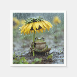 Frog Under a Sunflower Umbrella in Rain Napkins