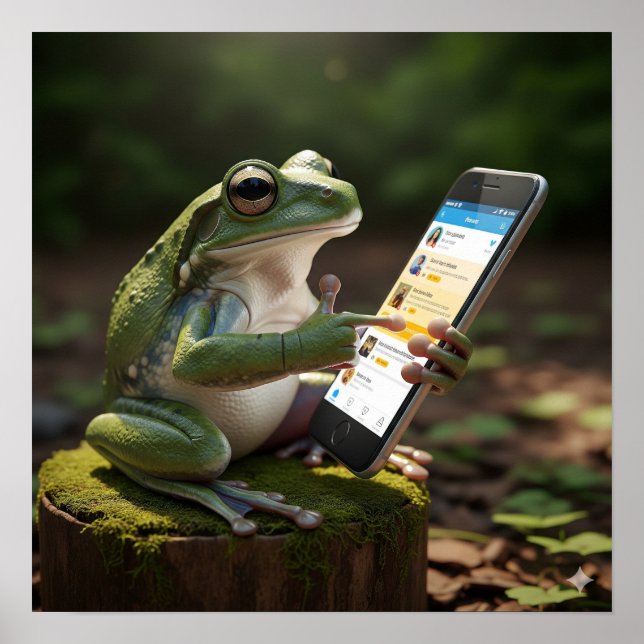 Frog Using a Cell Phone Poster (Front)
