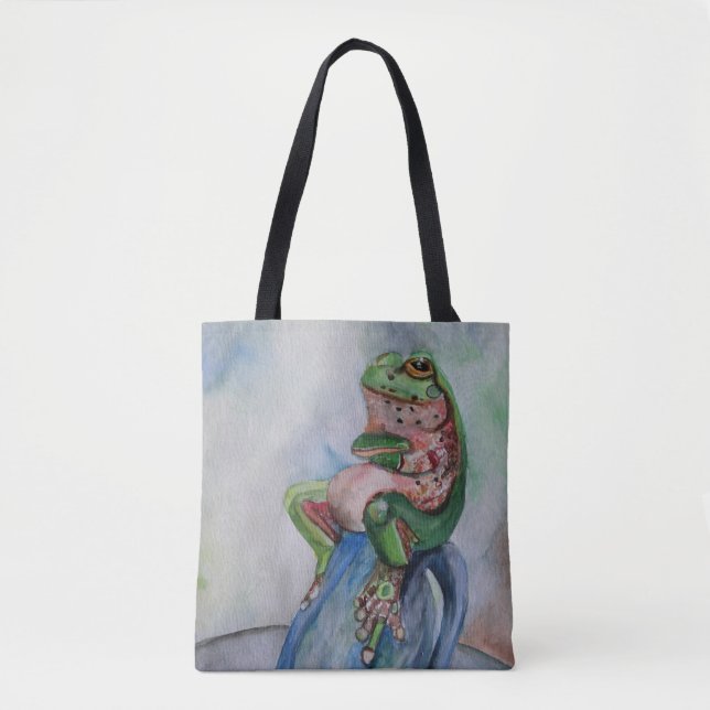 Frog Watercolor Painting Tote (Front)