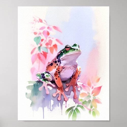 Frog Watercolor Portrait 2 Postcard Poster