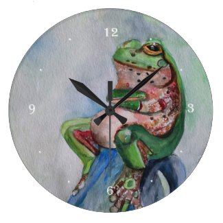 Frog Watercolor Round (Large) Wall Clock