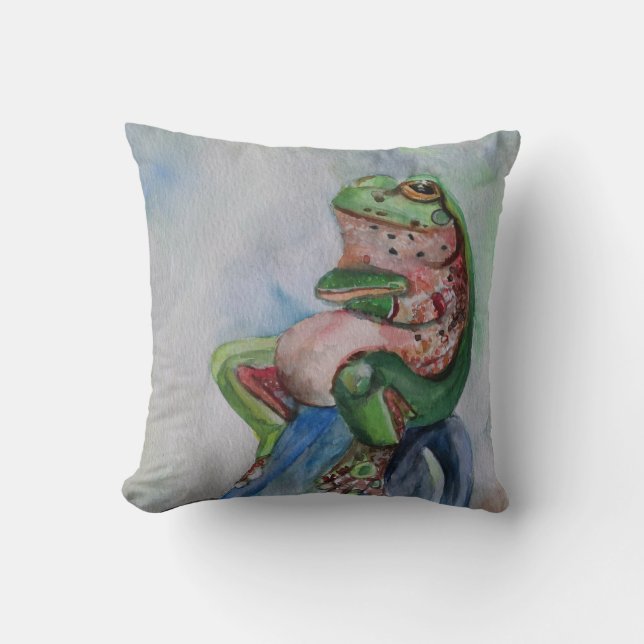 Frog Watercolor Throw Cushion 41 cm x 41 cm (Front)