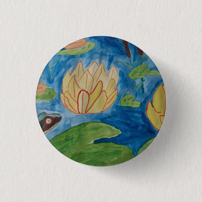 Frog & Waterlilies Badge Button (Front)