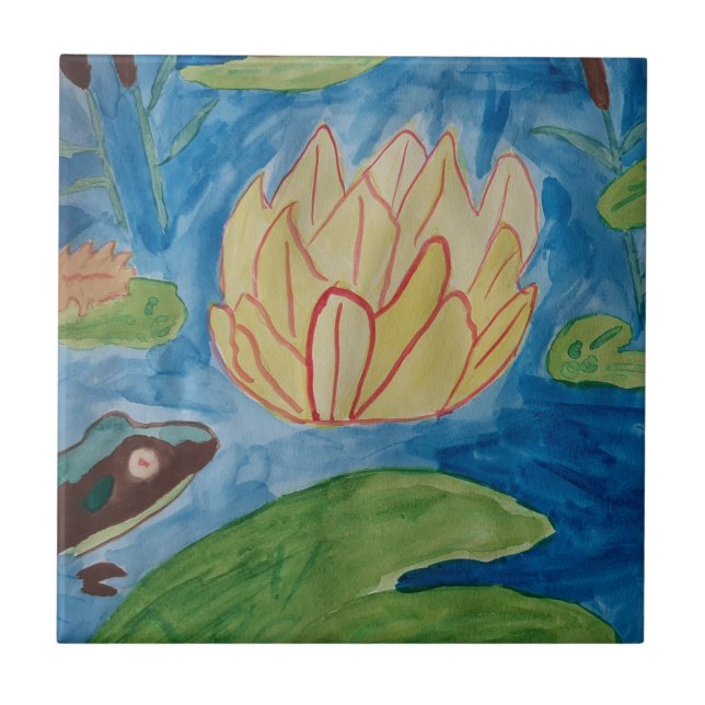 Frog & Waterlilies Ceramic Tile (Front)