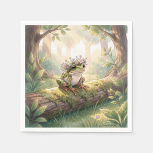 Frog Wearing a Floral Crown In Forest Napkins