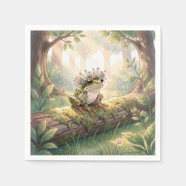 Frog Wearing a Floral Crown In Forest Napkins (Front)