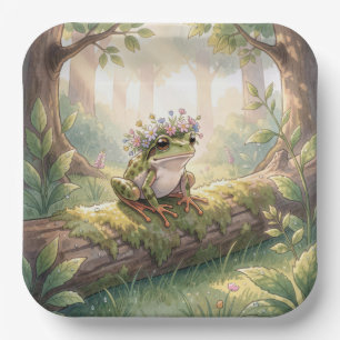 Frog Wearing a Floral Crown In Forest Paper Plates
