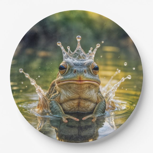 Frog Wearing a Water Splash Crown Paper Plates (Front)