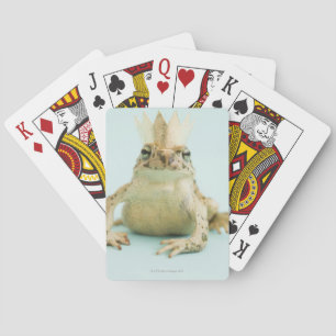 Frog wearing crown poker cards
