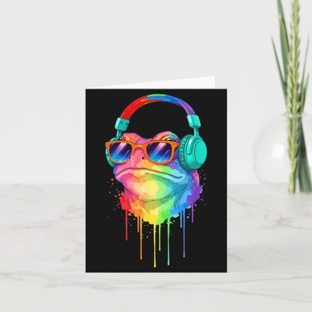 Frog Wearing Headphones And Sungles Edm Rave Desig Card (Front)
