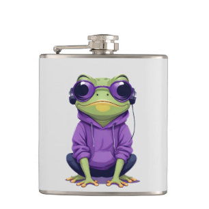 Frog Wearing Hoodie Funny Cool Animal Character  Flask