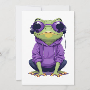 Frog Wearing Hoodie Funny Cool Animal Character Invitation