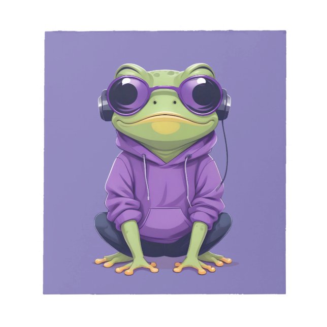 Frog Wearing Hoodie Funny Cool Animal Character  Notepad (Front)