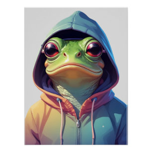 Frog Wearing Hoodie Funny Cool Animal Character  Poster