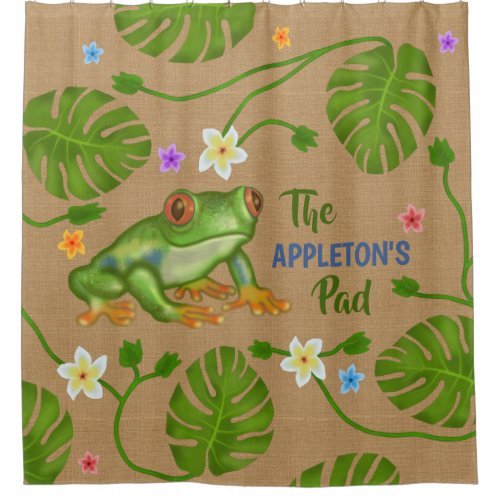 Frog Welcome to Our Pad Tropical Personalized Name Shower Curtain