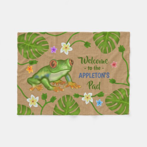 Frog Welcome to the Pad Tropical Personalized Name Fleece Blanket