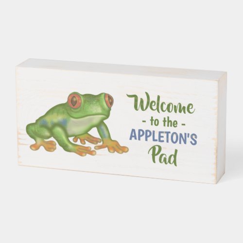 Frog Welcome to the Pad Tropical Personalized Name Wooden Box Sign