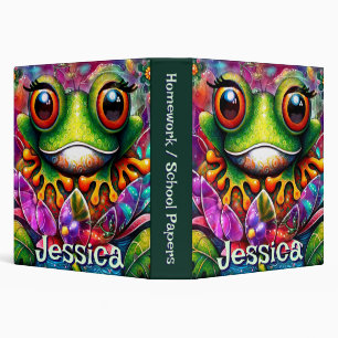 Frog Whimsical Abstract Art Floral Personalized 3 Ring Binder