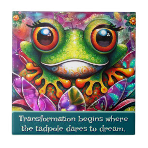 Frog Whimsical Abstract Art Floral Personalized Ceramic Tile