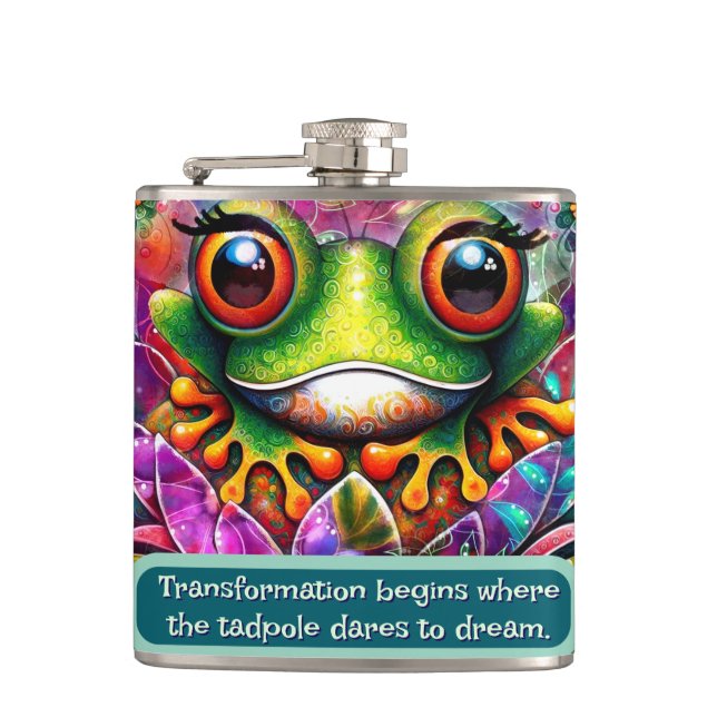 Frog Whimsical Abstract Art Floral Personalized Flask (Front)