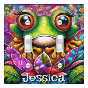Frog Whimsical Abstract Art Floral Personalized Light Switch Cover